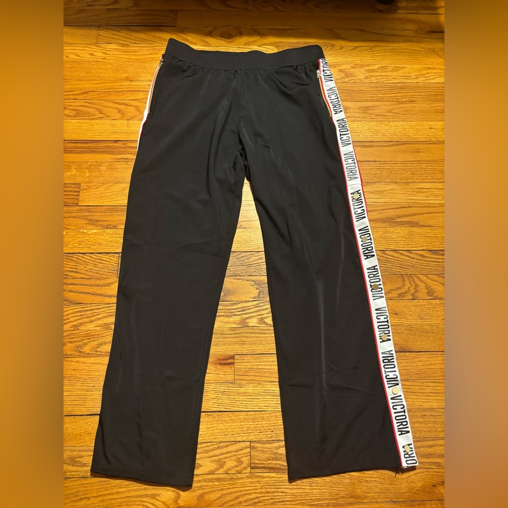 Victoria's Secret Black Track Pants with White and Pink Accents